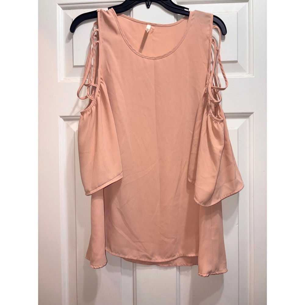Mittoshop Blush Pink Cold Shoulder Strappy Cage Sleeve Blouse Top Womens Medium
